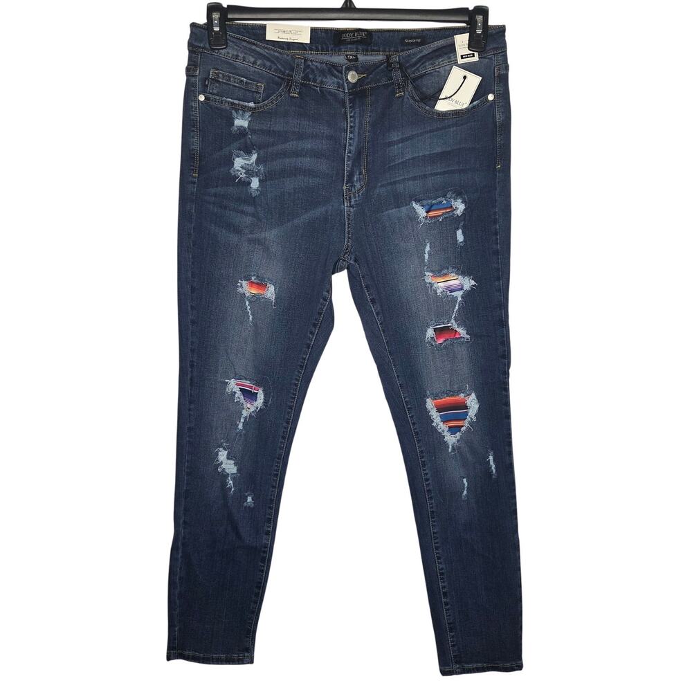 Judy Blue Serape Soul Mid-Rise Distressed Skinny Jeans JB8424 NWT Size 1XL